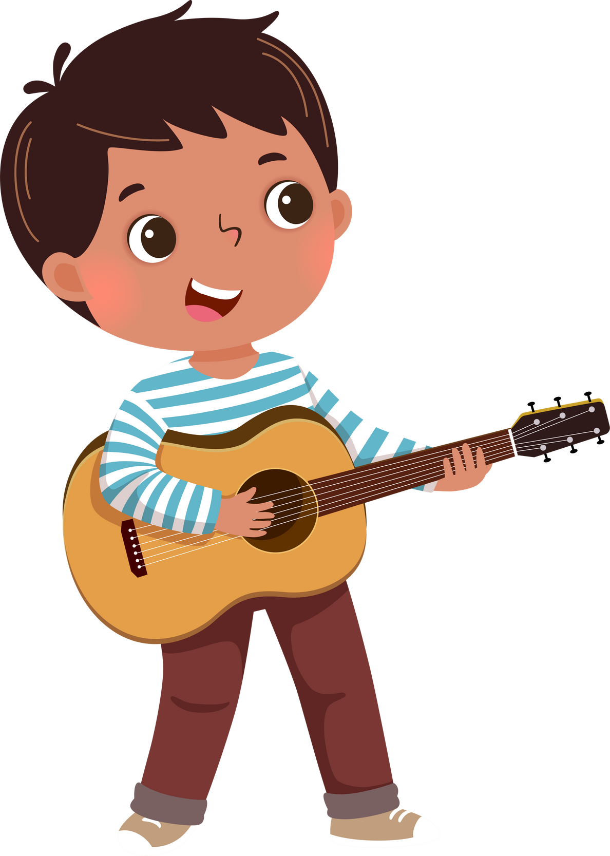 Cartoon Little Boy Playing Guitar