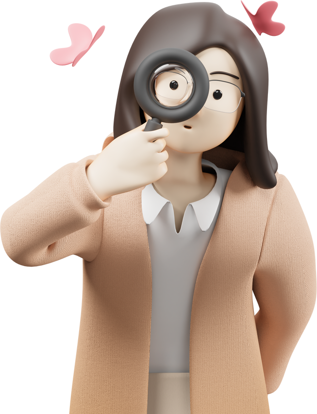 woman with magnifier glass 3d character illustration