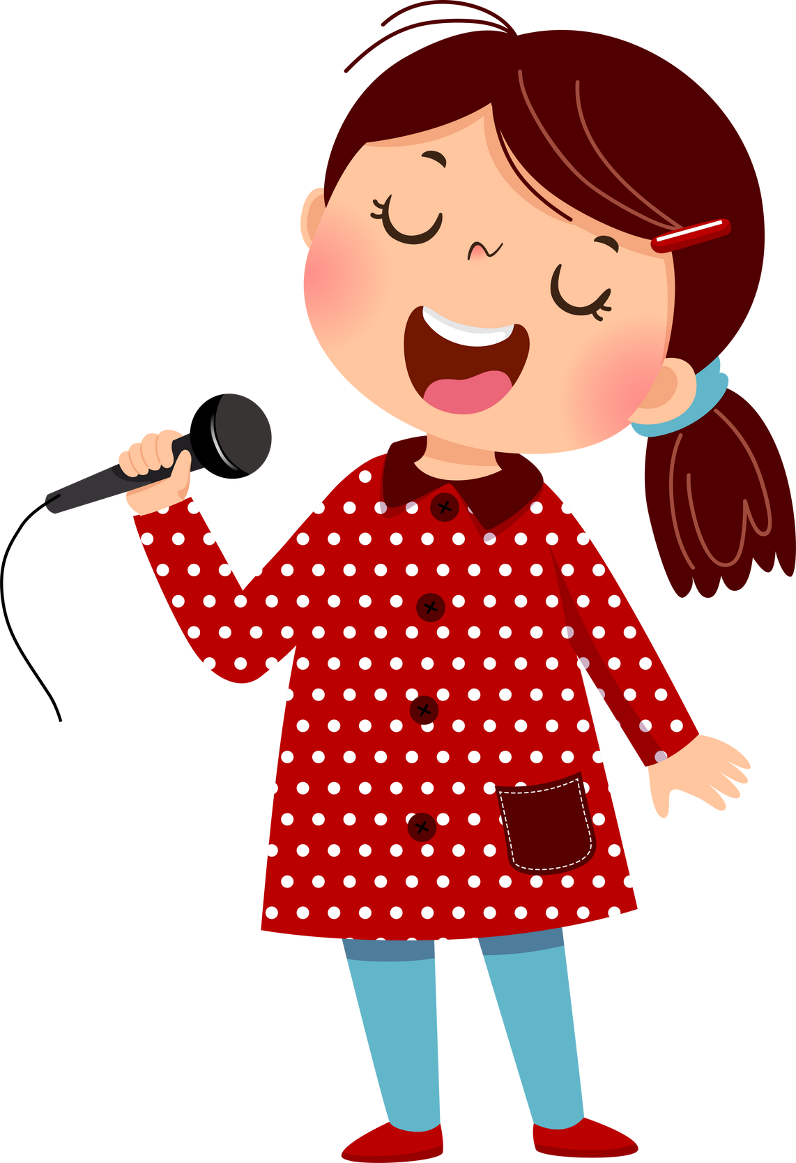 Cartoon Little Girl Singing a Song with Microphone